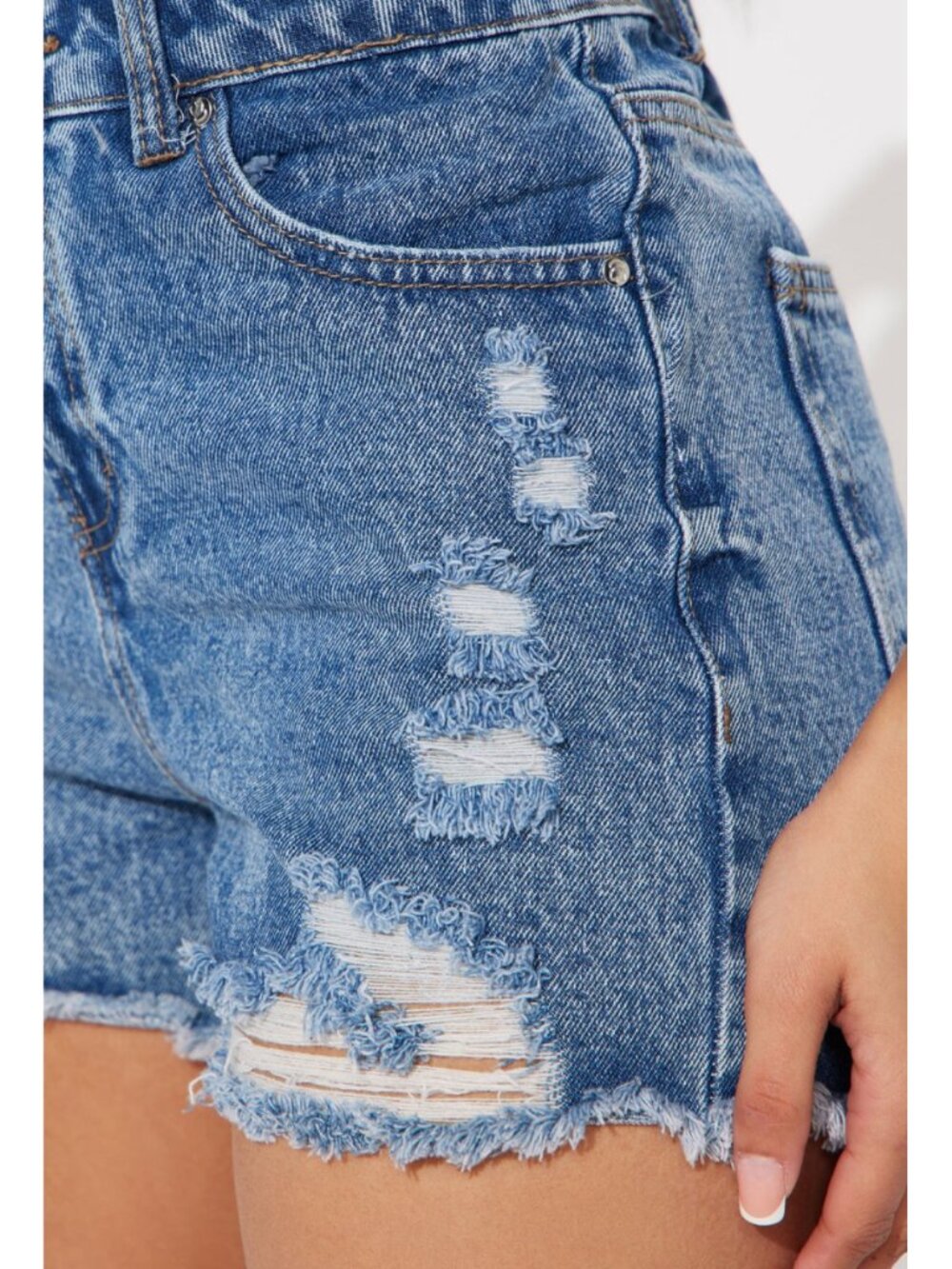 NEW NWT FASHION NOVA Last Chance Denim Shorts Dark Wash Ripped High Waisted 32 - Picture 4 of 16
